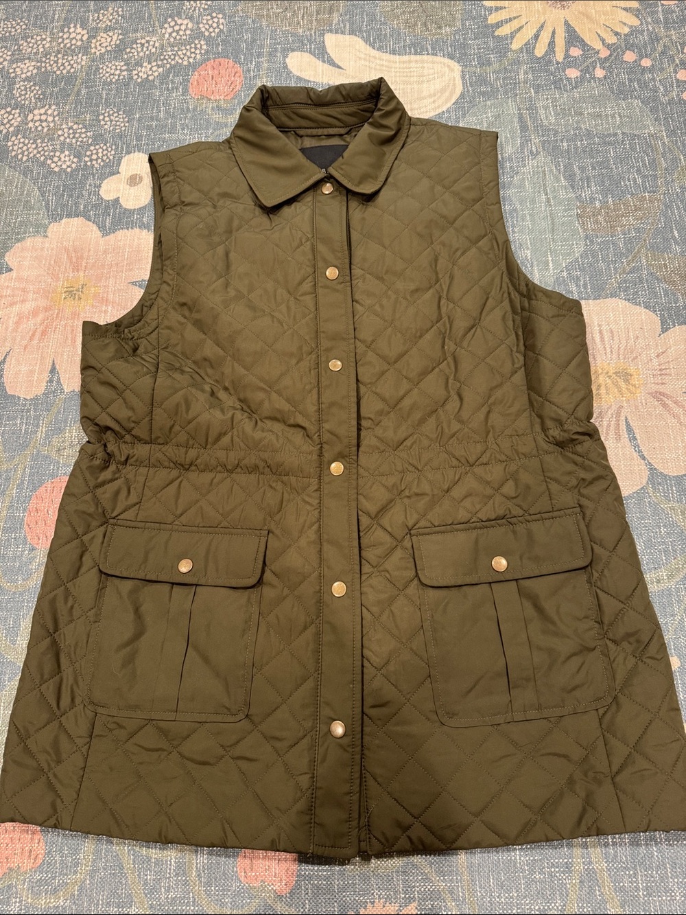 Talbots Olive Green Quilted Vest Sz L